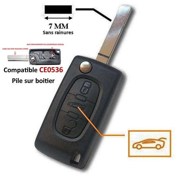 Coque de Clé Plip SANS VIS compatible Peugeot Partner Expert 406 2 Switch +  Pile