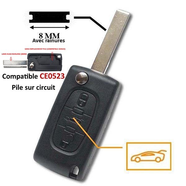 Boitier de clé plip Citroen C5, Berlingo, Jumpy compatible CE0523