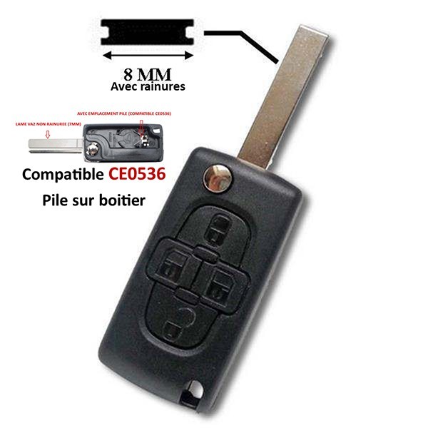 Coque 4 boutons Peugeot 807 CE0536 lame HU83