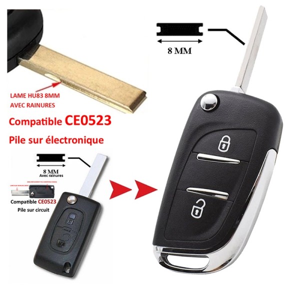 COQUE TÉLÉCOMMANDE CLÉ MODIFIEE 2 BOUTONS CITROËN C3 C4 , CE0523