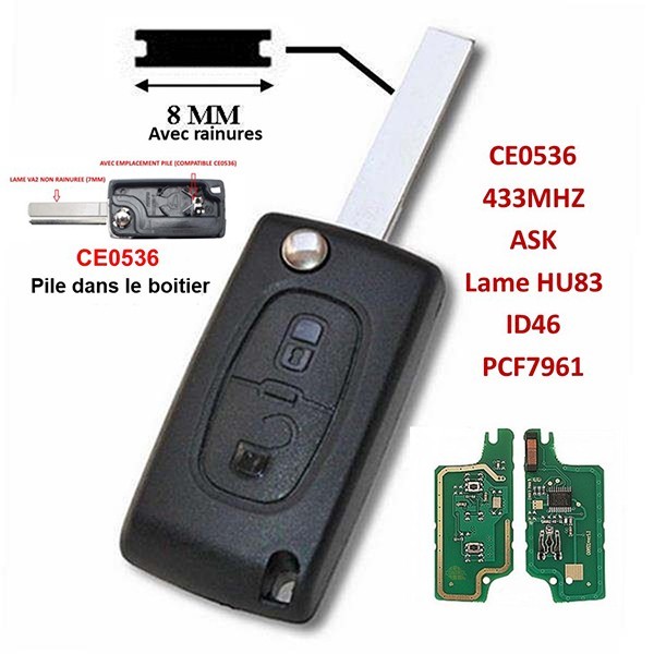 Clé Télécommande À 2 Boutons 433mhz, Transpondeur Pcf7961, Lame Ne73, Pour  Voiture Peugeot 206 - Clé De Voiture - AliExpress