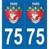 Autocollants immatriculation Blason 75 Paris